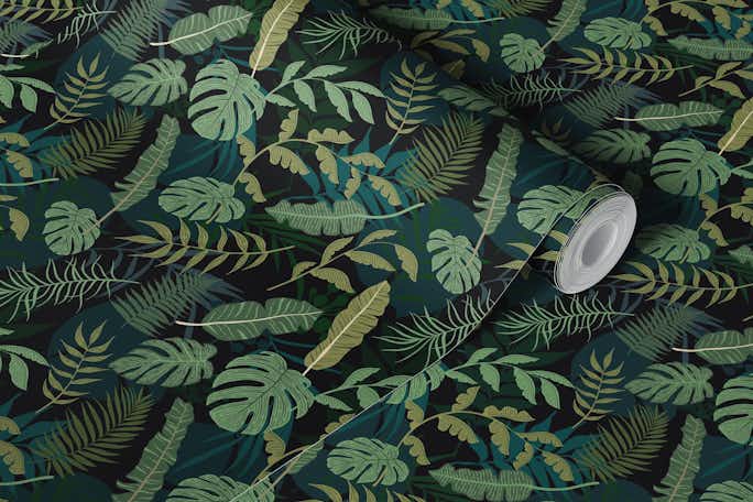 Monstera And Palm Leaves Tropical Foliagewallpaper roll