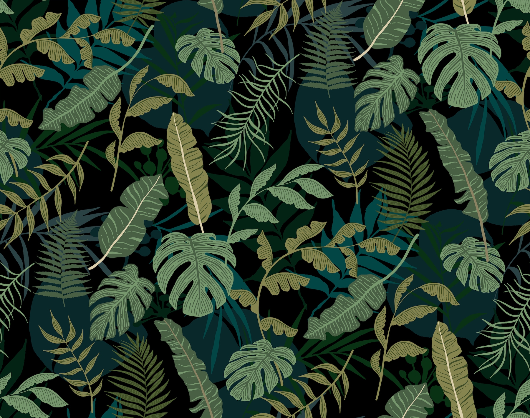 Monstera And Palm Leaves Tropical Foliage wallpaper - Free shipping ...