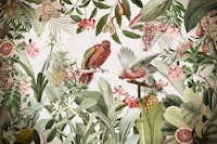 Colorful Parrots In Sepia Flower And Fruit Tropical Jungle tapety