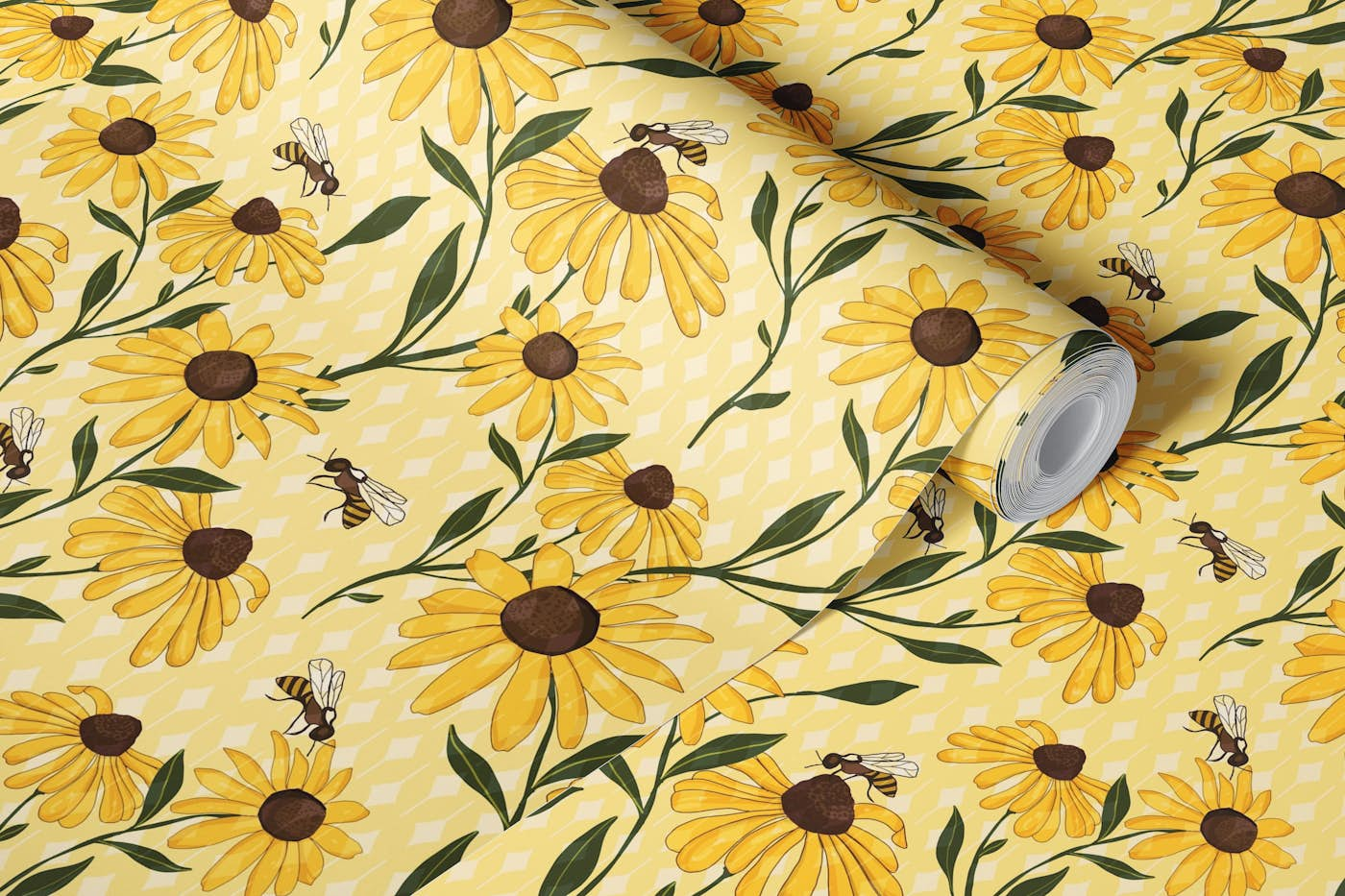 Black eyed Susan and honey bee wallpaper roll