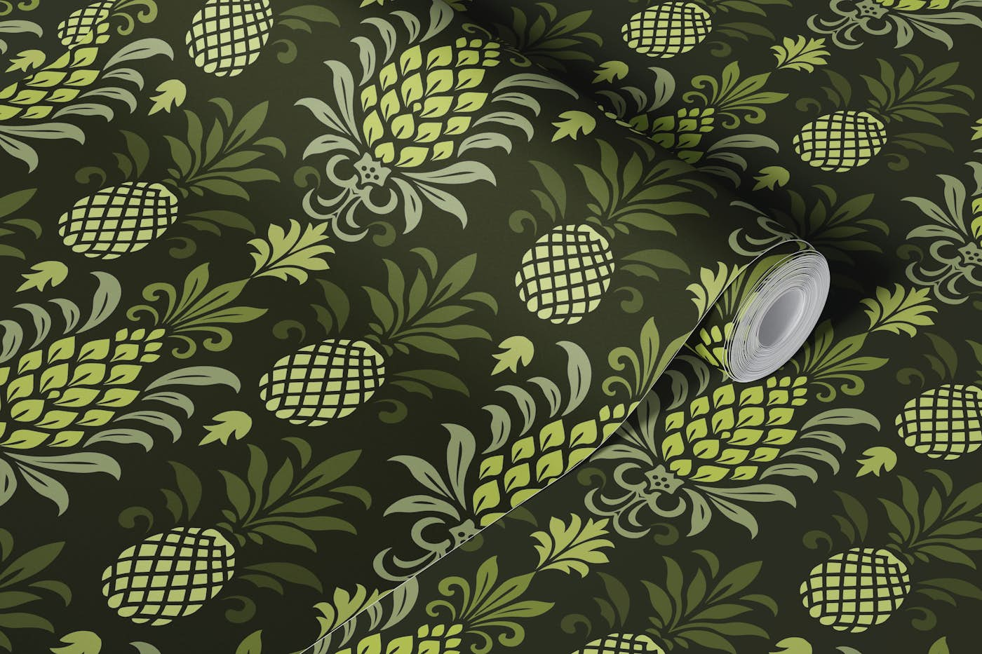 Modern Monochrome Pineapple Chic Green wallpaper roll