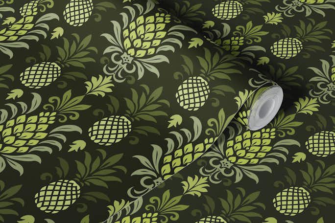Modern Monochrome Pineapple Chic Greenwallpaper roll