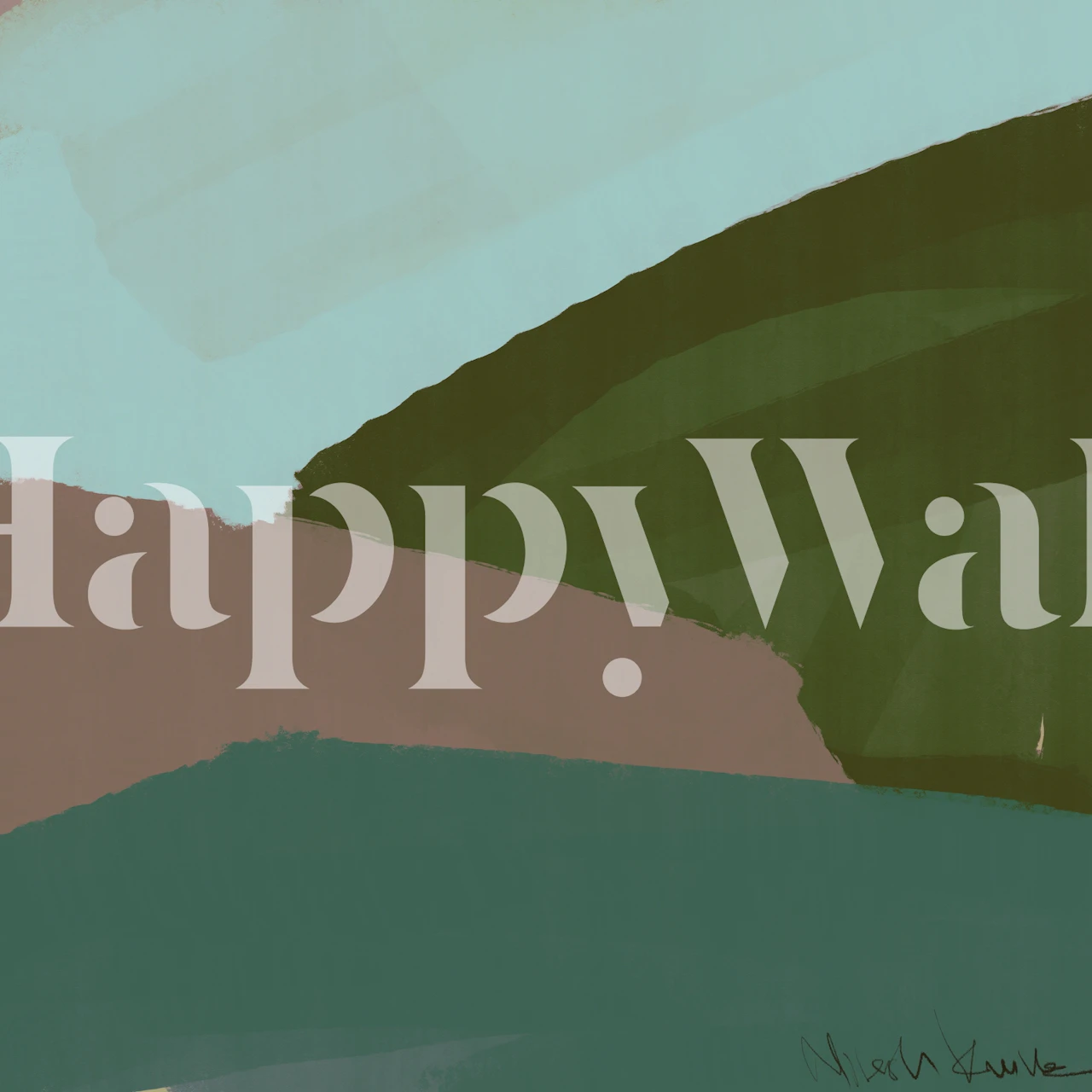 Abstract wallpaper featuring green and brown landscape with soft brush strokes.