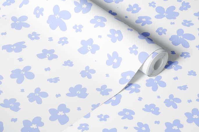 Simple blue white flower fieldwallpaper roll