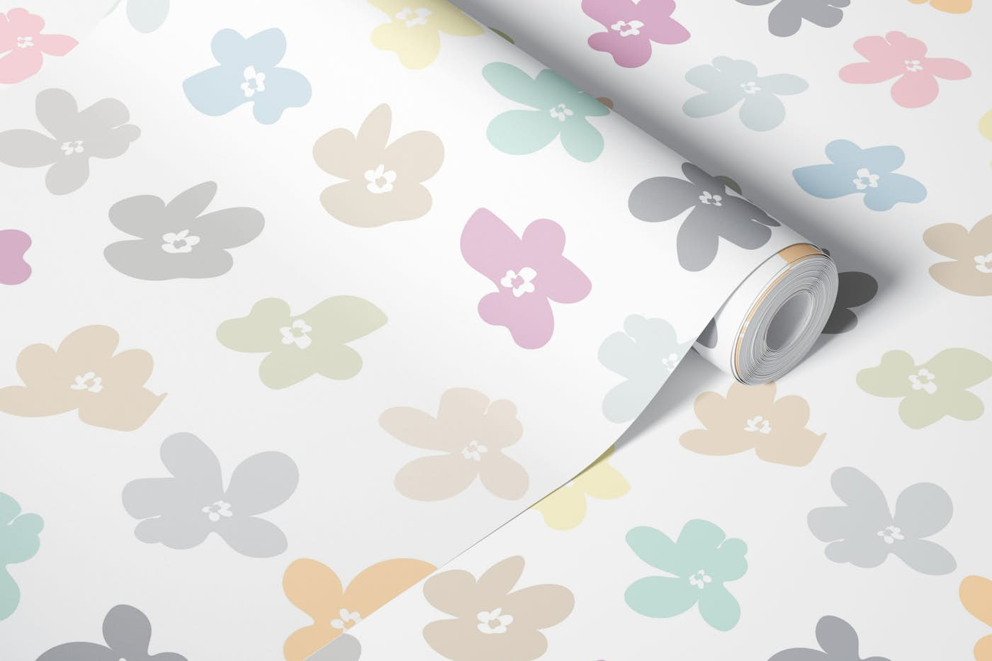 Pastel simple flowers. Seamless fabric design pattern wallpaper roll