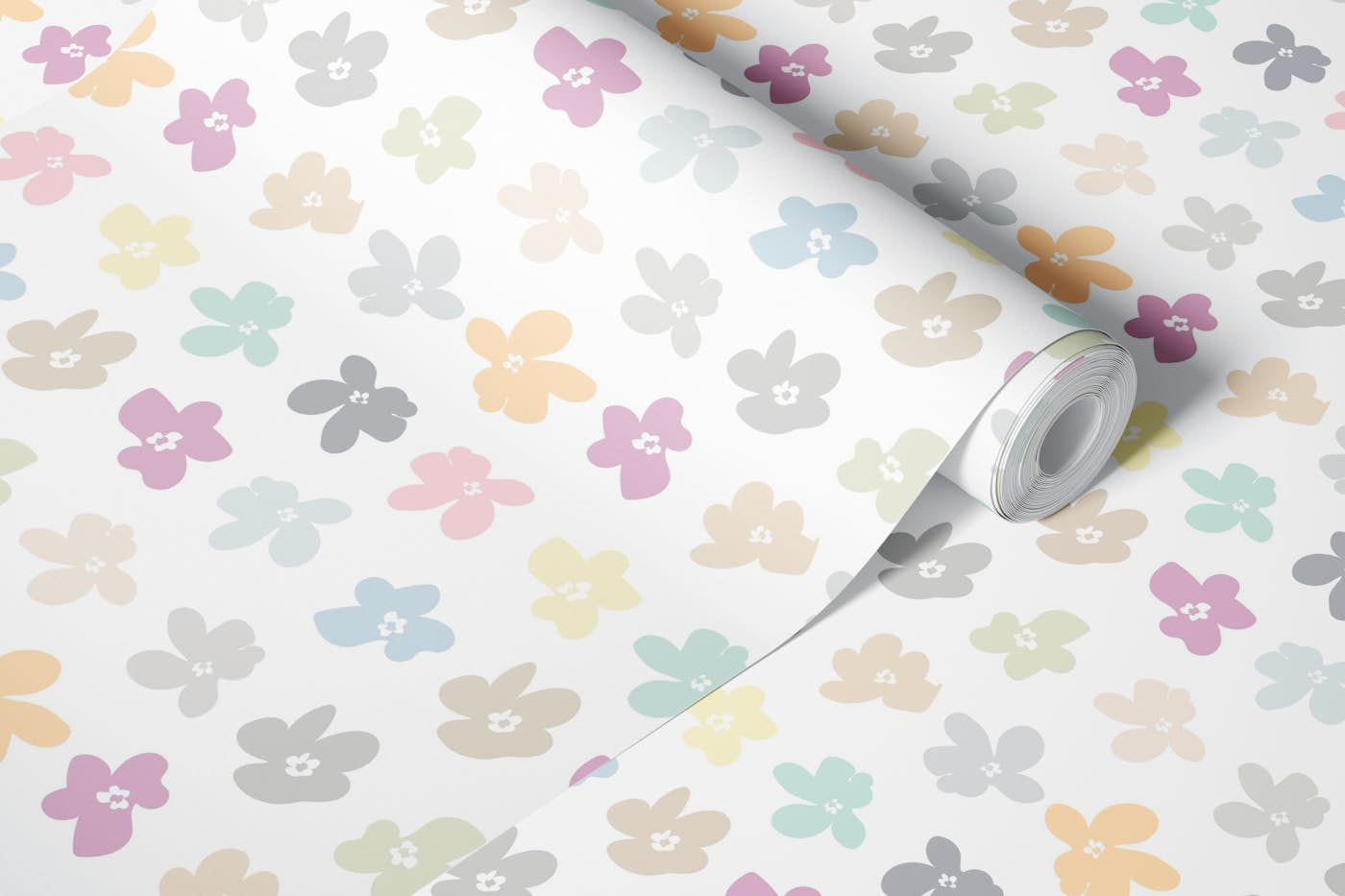 Pastel simple flowers. Seamless fabric design pattern II wallpaper roll