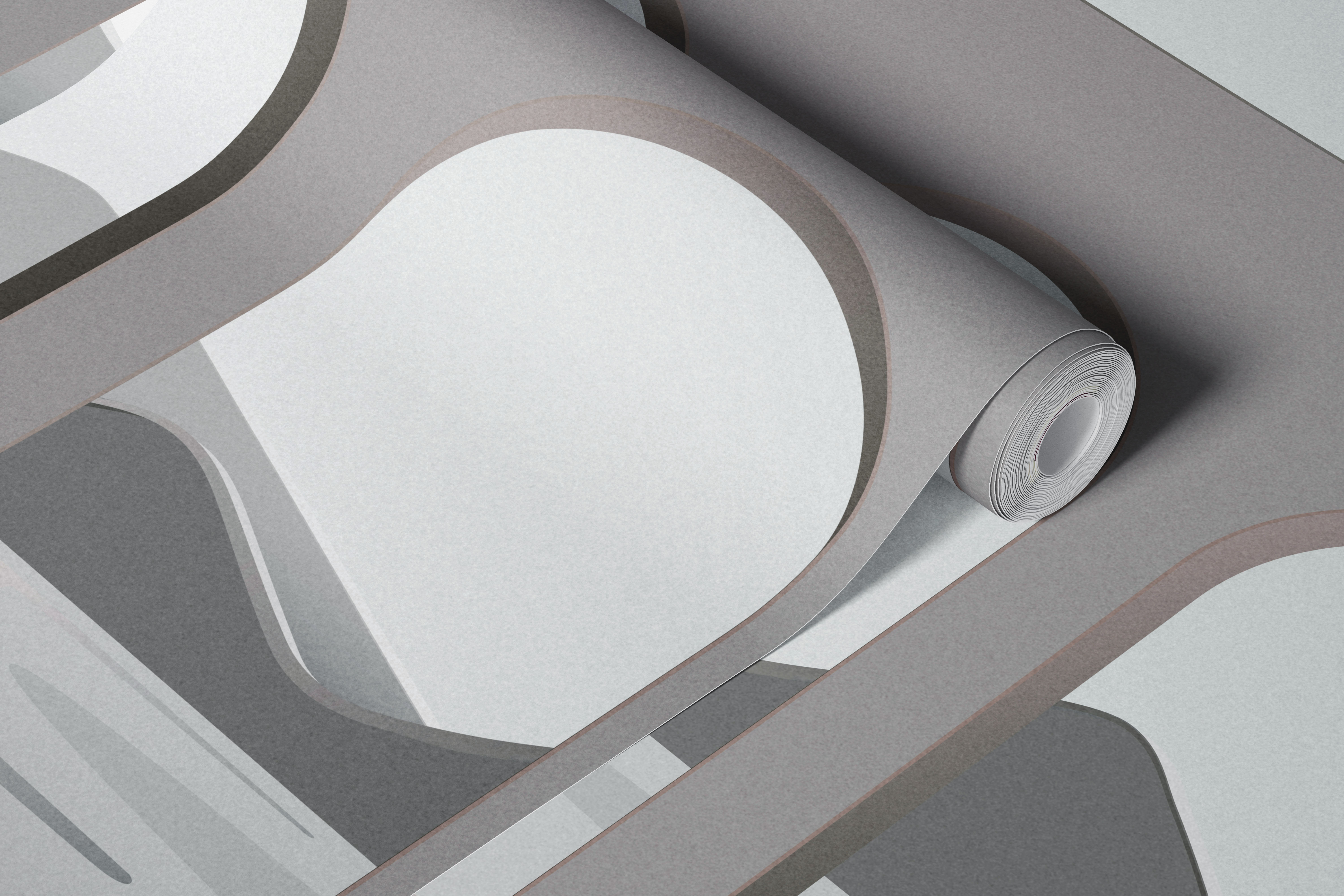 Gray architectural wallpaper featuring arches and mountains