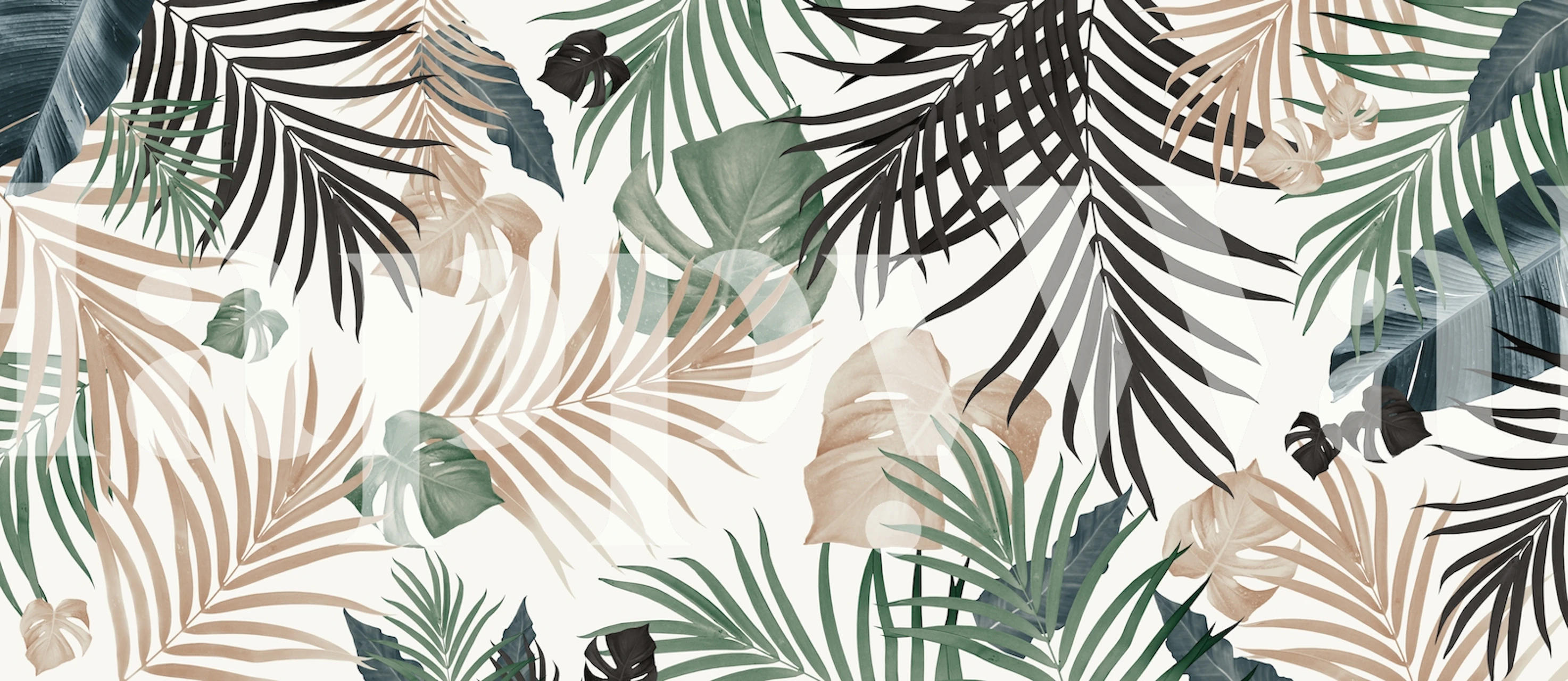 Tropical jungle leaves wallpaper in a room
