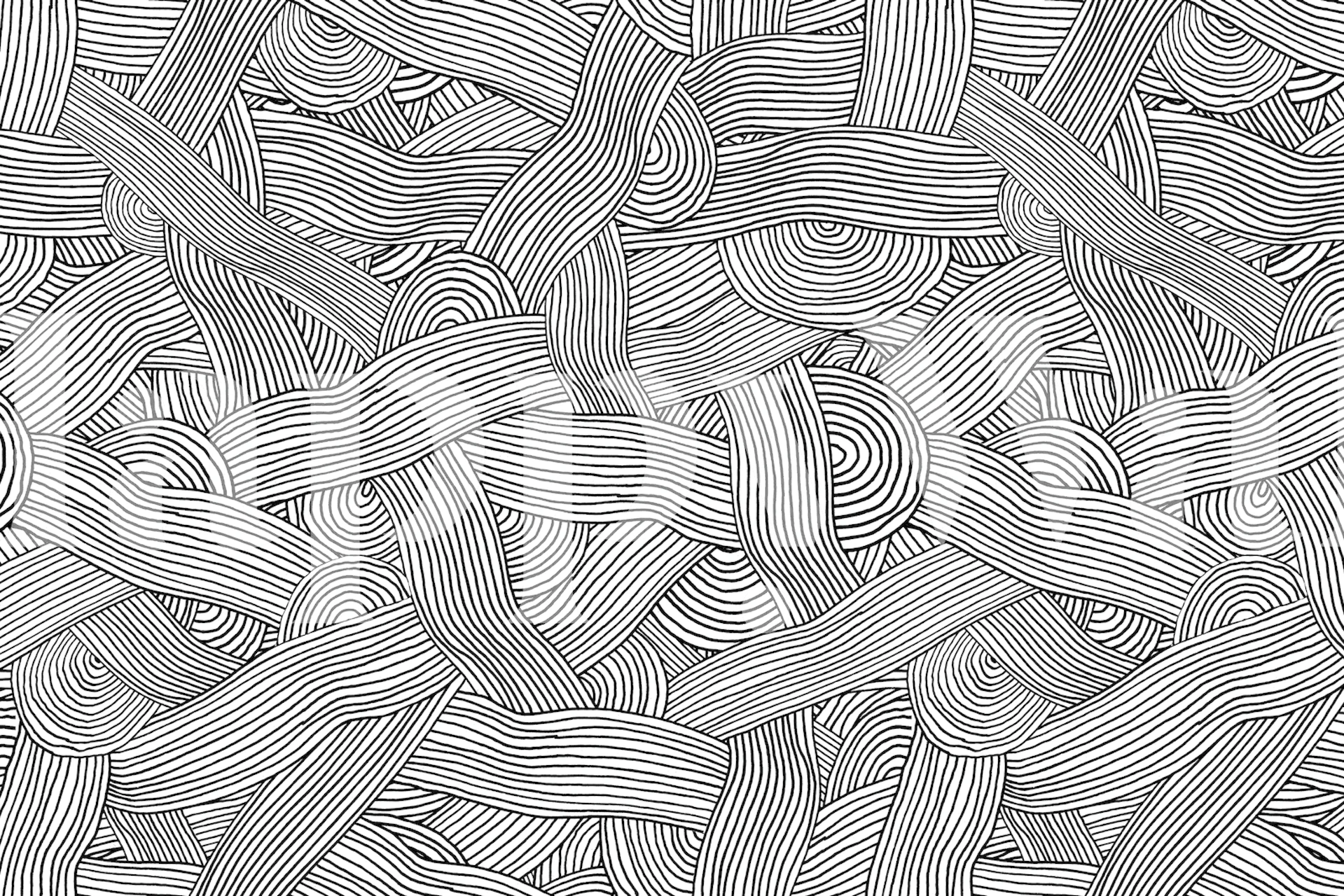 Monochromatisch behang met handgemaakte zwarte en witte lijnen en strepen.