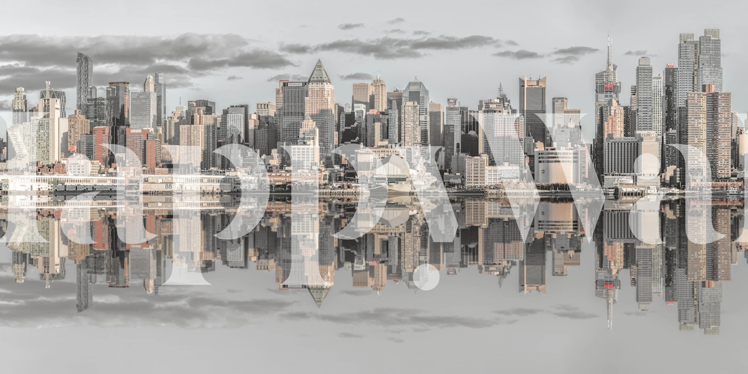 Lower Manhattan city skyline in black and white wallpaper
