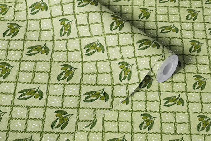 Green olives Provencal trelliswallpaper roll