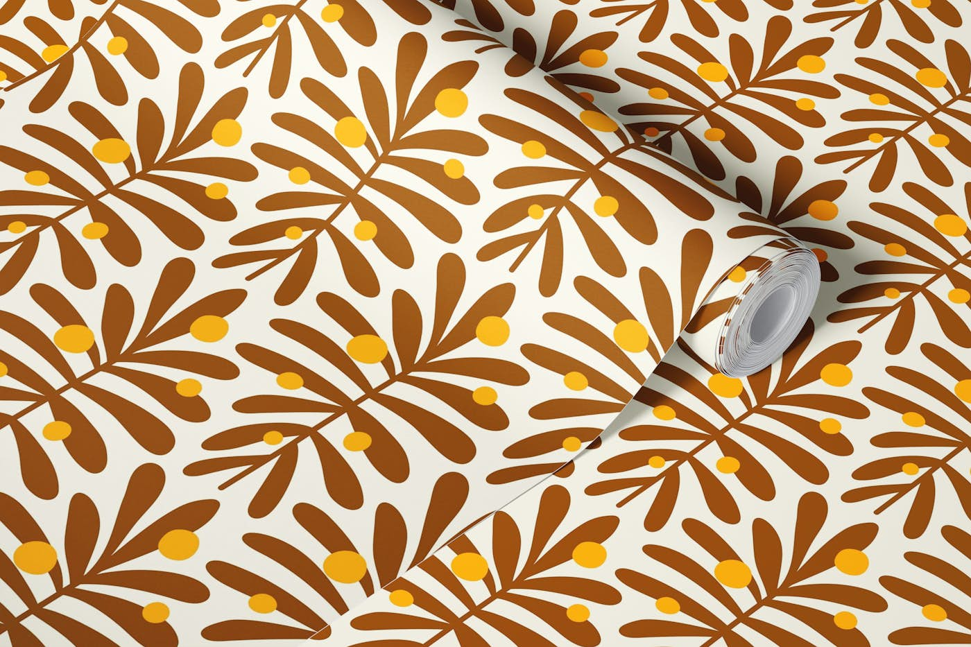 2867 D - abstract leaves pattern, brown wallpaper roll