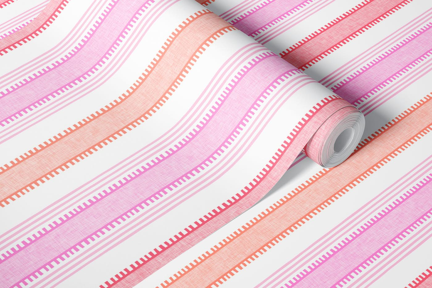 French stripes pink/ white wallpaper roll