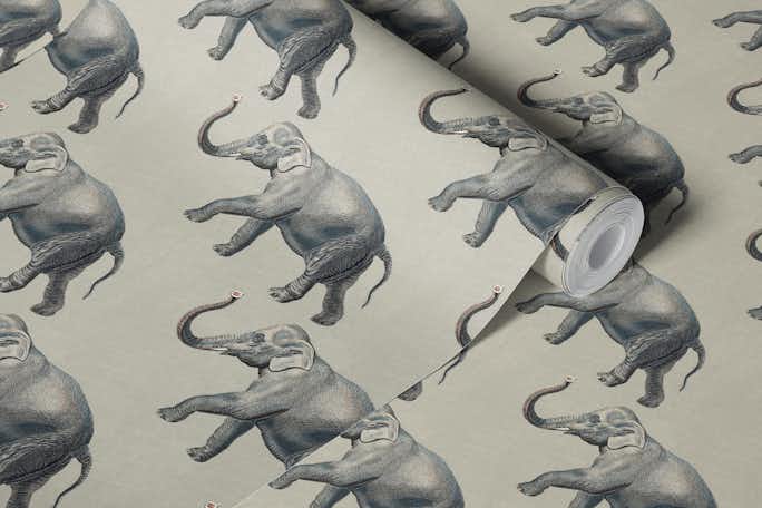 Vintage Elephant Pattern on Beige Linenwallpaper roll