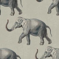 Vintage Elephant Pattern on Beige Linen wallpaper