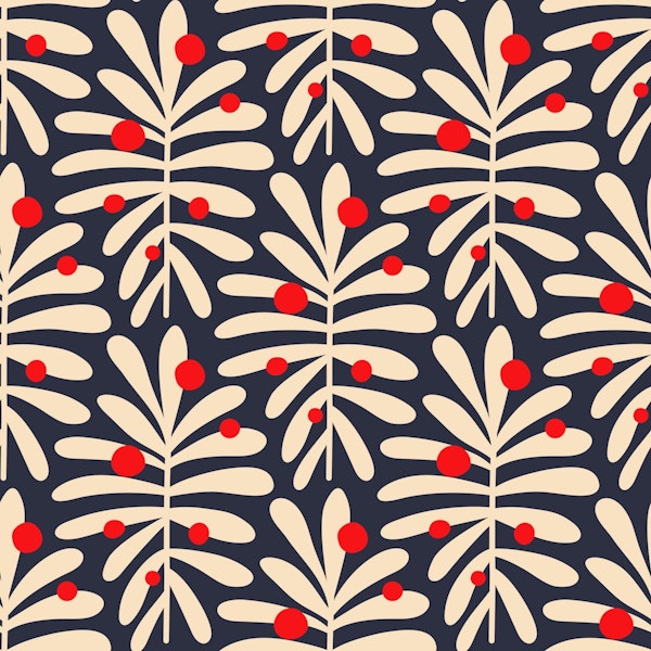2867 E - beige leaves on navy