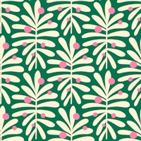 2867 G - hand drawn leaves, green pink tapete