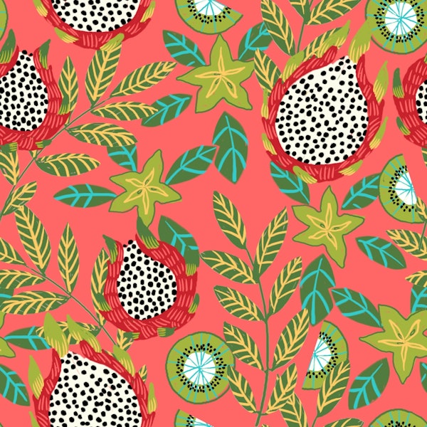 Dragon fruit and kiwi on watermelon red