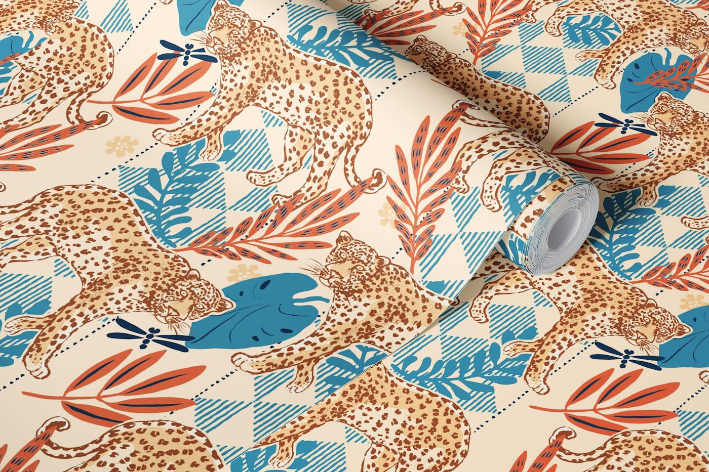 Tropical boho leopard wallpaper roll