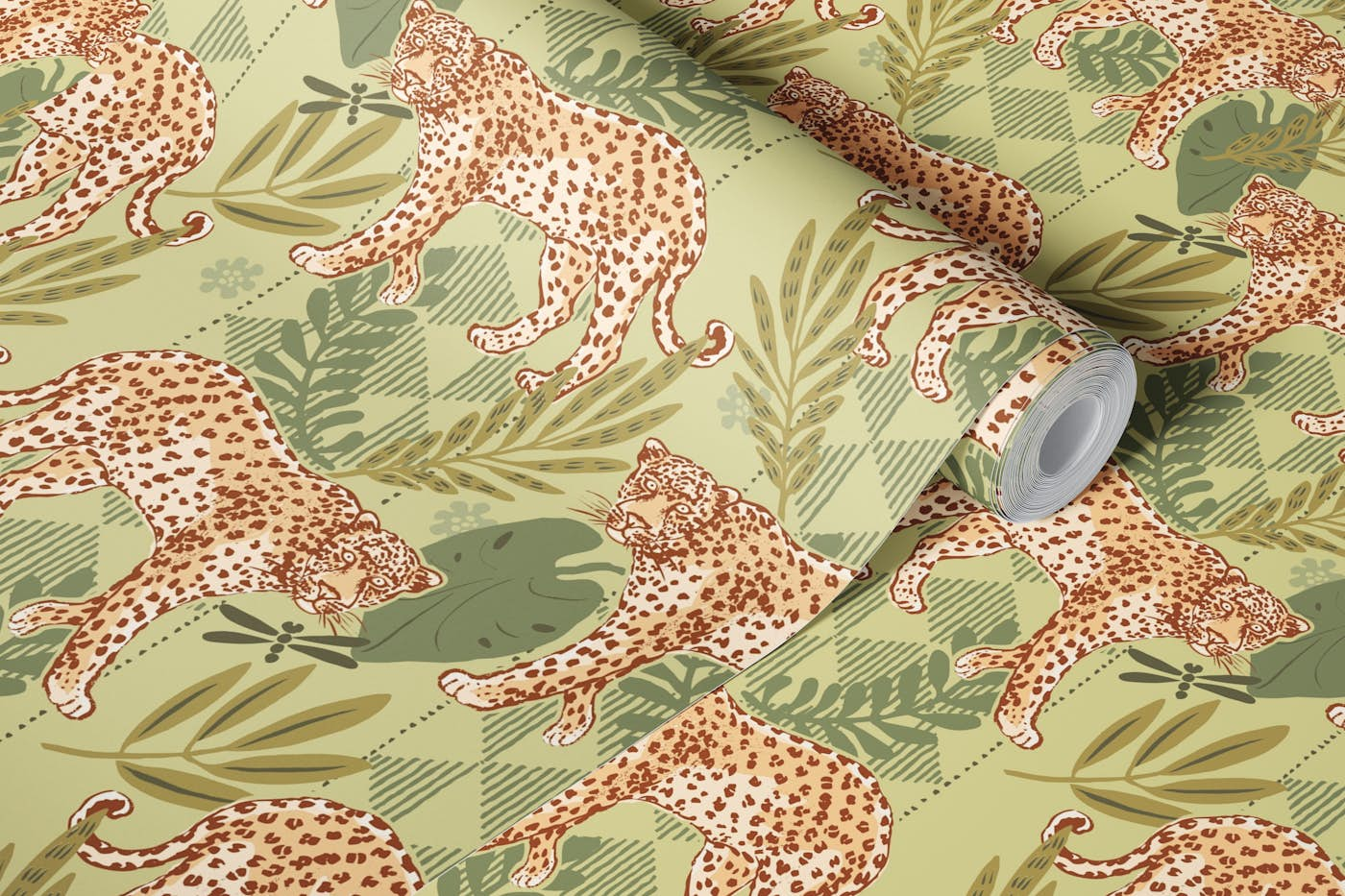 Leopard African green jungle wallpaper roll