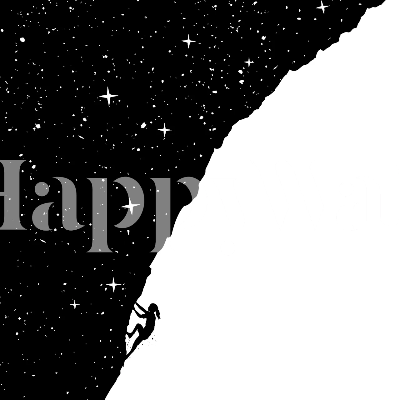 Climber silhouetted against a starry black and white sky wallpaper