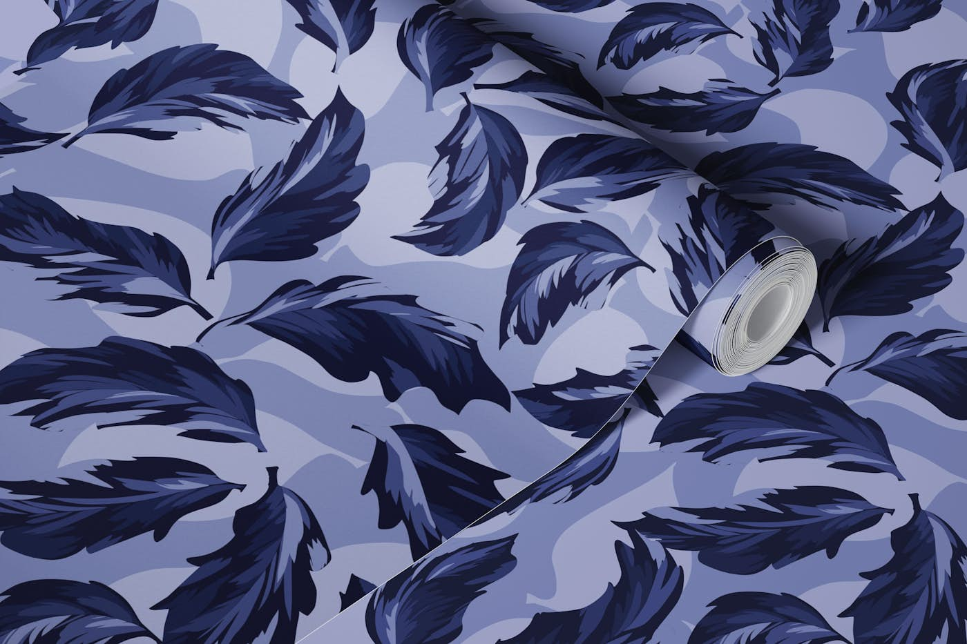 Blue leaves pattern matching to Blue butterflies wallpaper roll