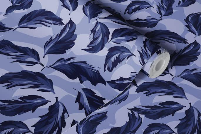 Blue leaves pattern matching to Blue butterflieswallpaper roll