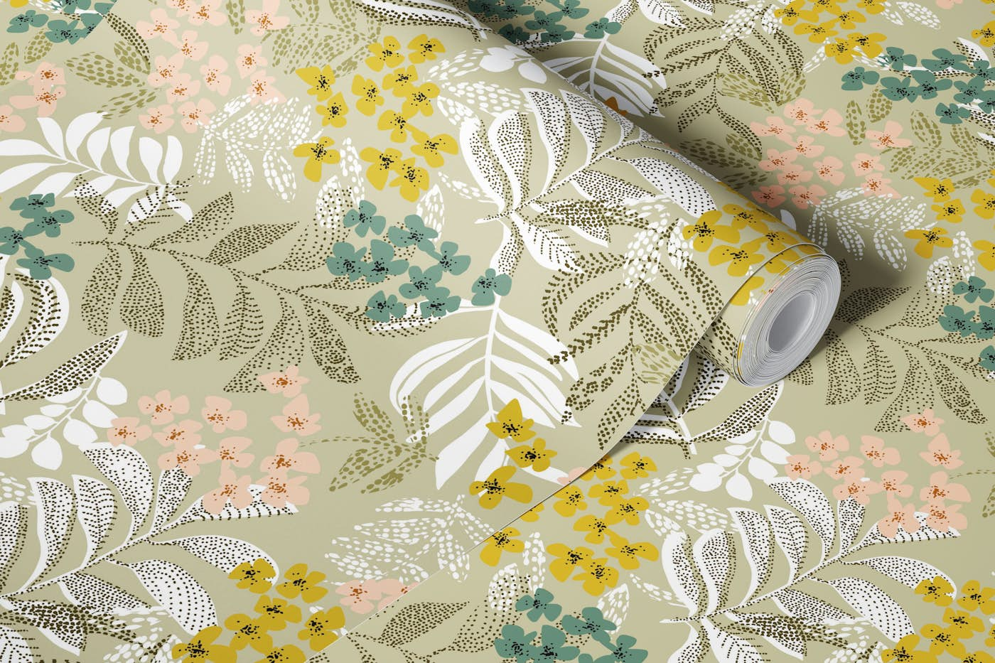 autumn leaves sage green wallpaper roll