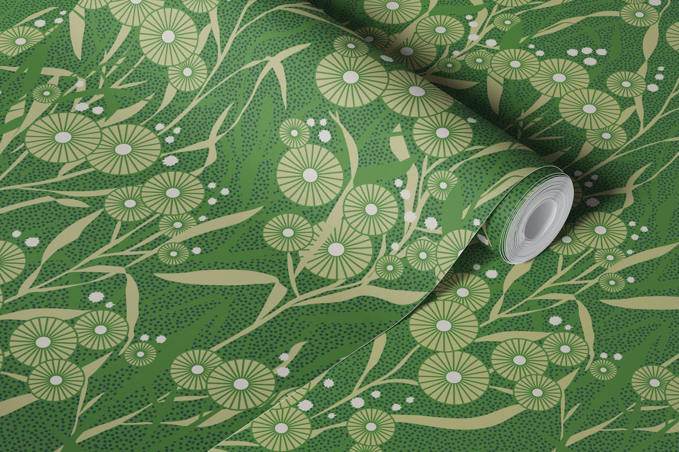 Japandi Flowers green wallpaper roll