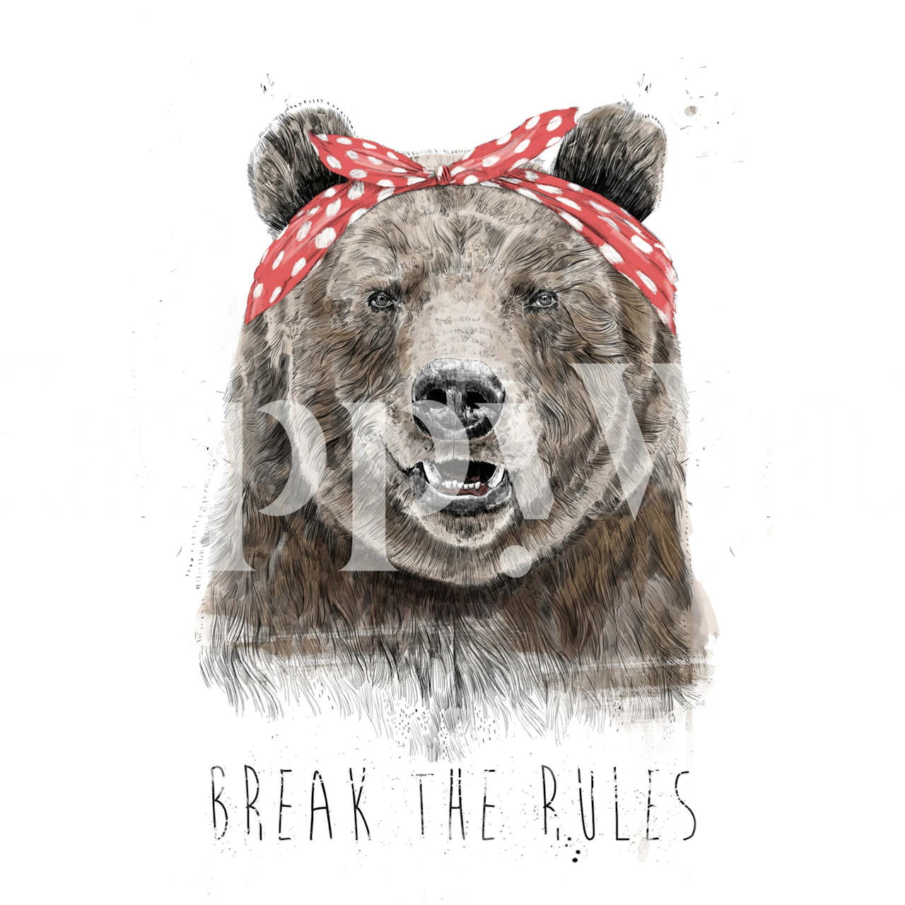 Bear wallpaper with red bandana in a room