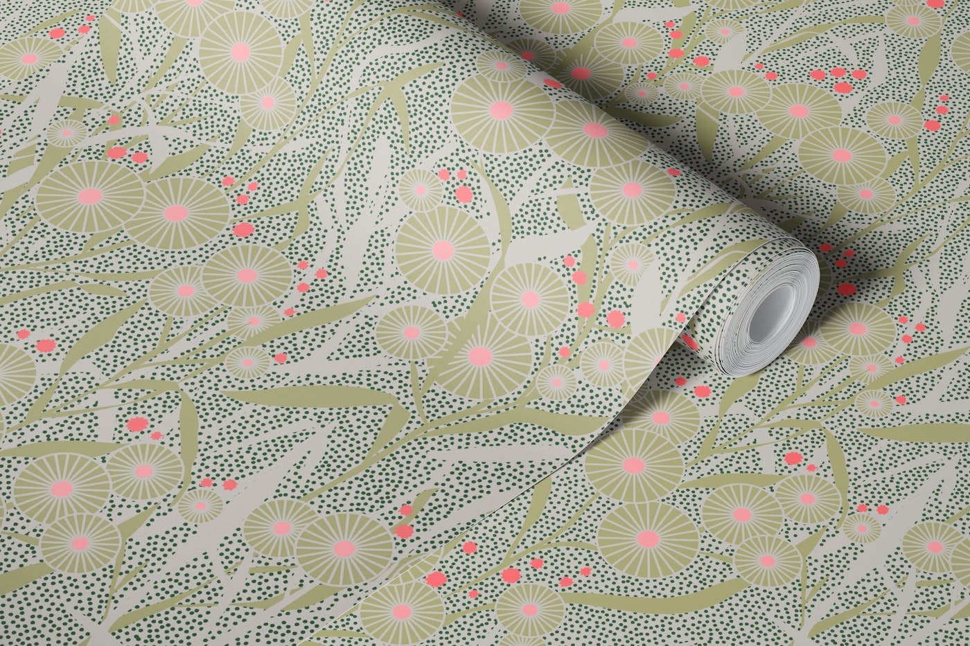 Japandi Flowers light green wallpaper roll