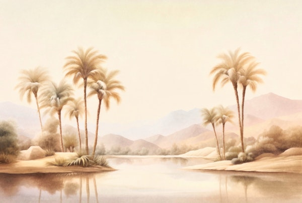 Tropical Sunset With Palm Trees And Waterr