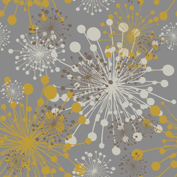 Dandelions pattern grey mustard