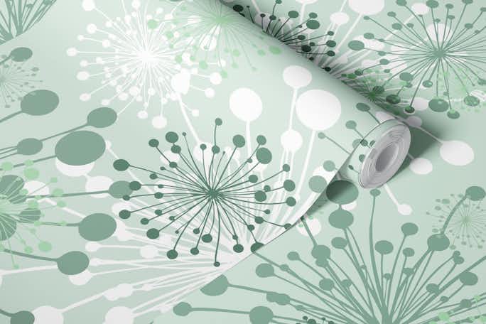 Dandelions pattern mint sage greenwallpaper roll