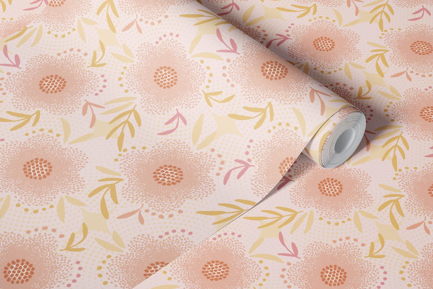 Scandi Flowers romantic blush pink wallpaper roll