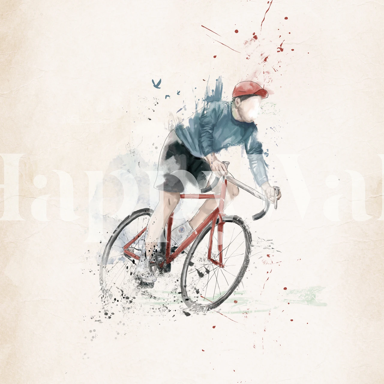 Watercolor cyclist wallpaper in a room