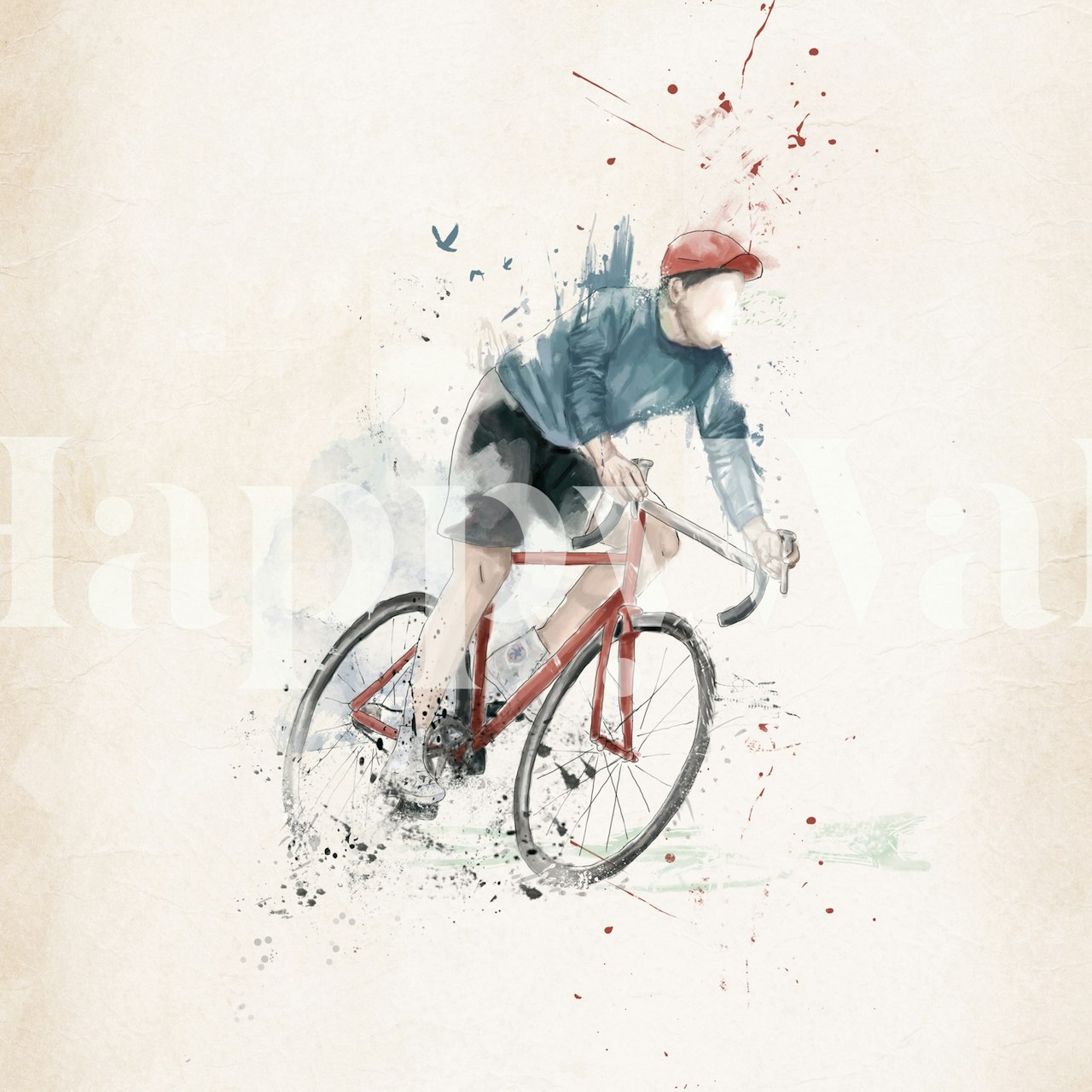 Cyclist on a red bicycle with a soft beige background wallpaper