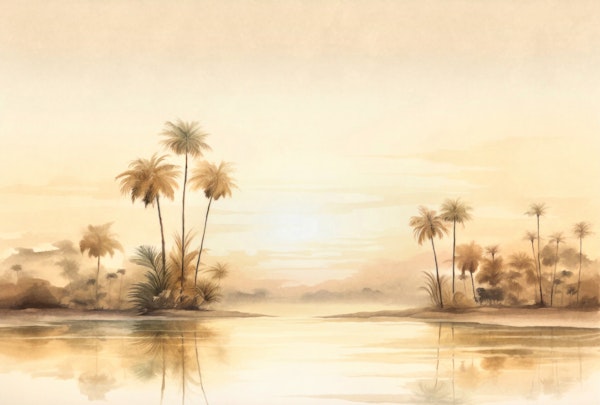 Tropical Sunset With Palm Trees And Water