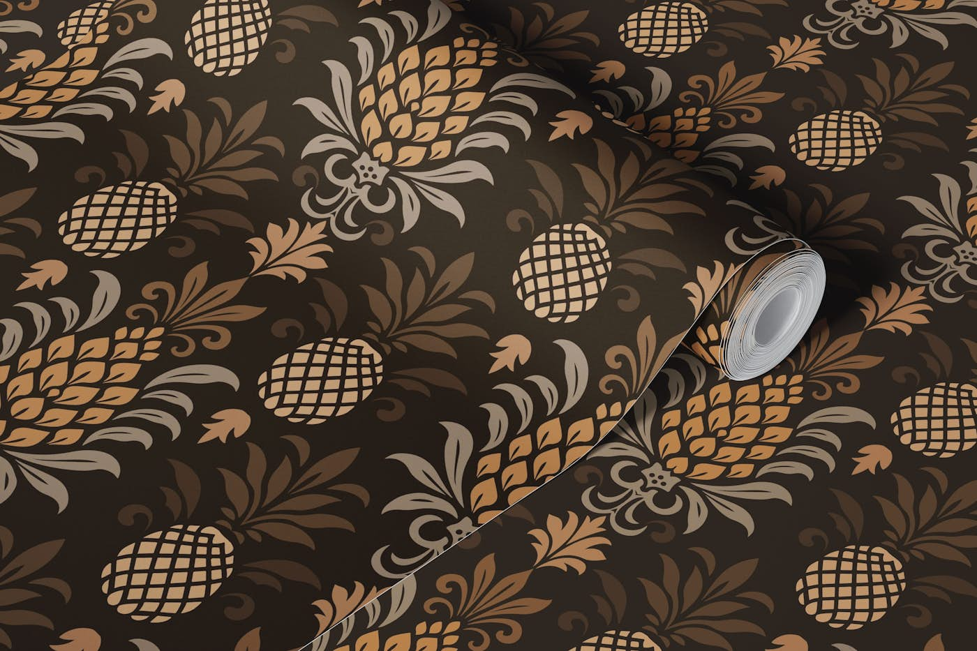 Modern Monochrome Pineapple Chic Brown wallpaper roll