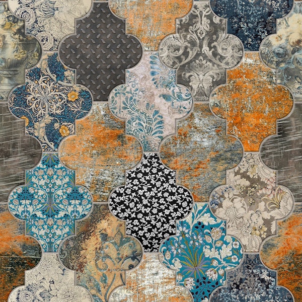 Moroccan Tiles Orange Blue Small