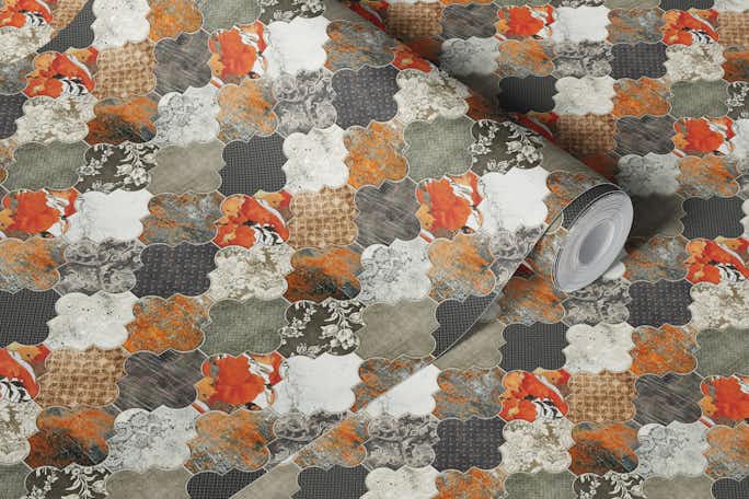 Moroccan Tiles Orange Grey Smallwallpaper roll