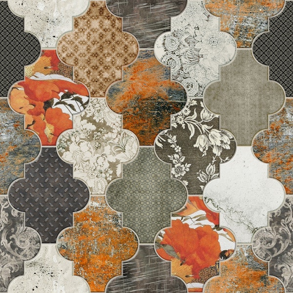 Moroccan Tiles Orange Grey Small