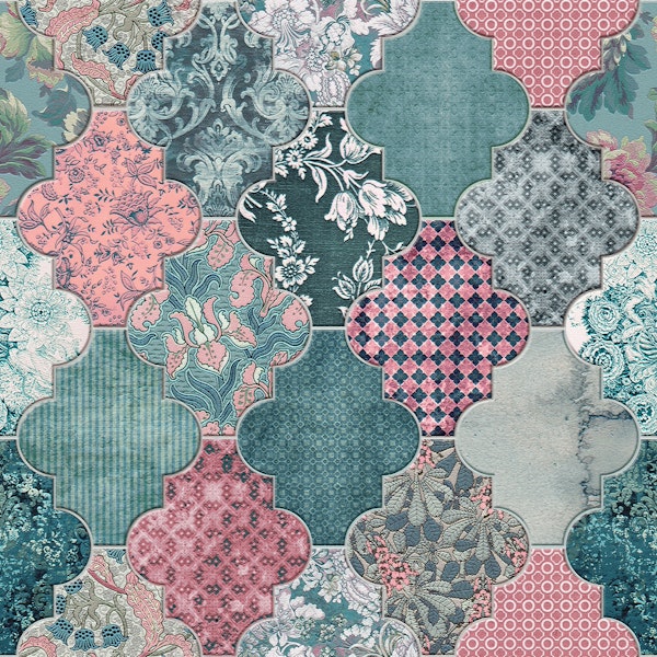 Moroccan Tiles Teal Pink Small