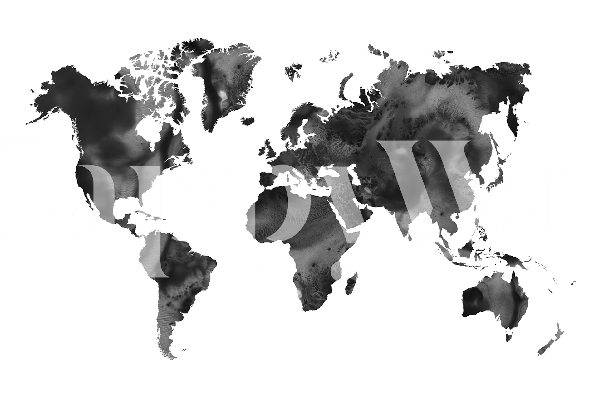 Watercolor world map illustration in black and white wallpaper