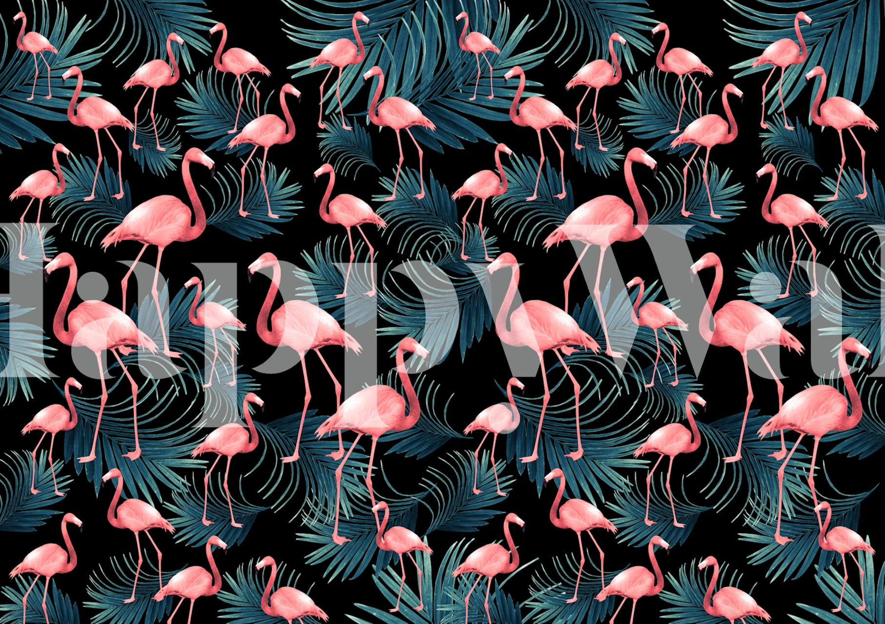 Tropical flamingo and palm design in pink and teal wallpaper