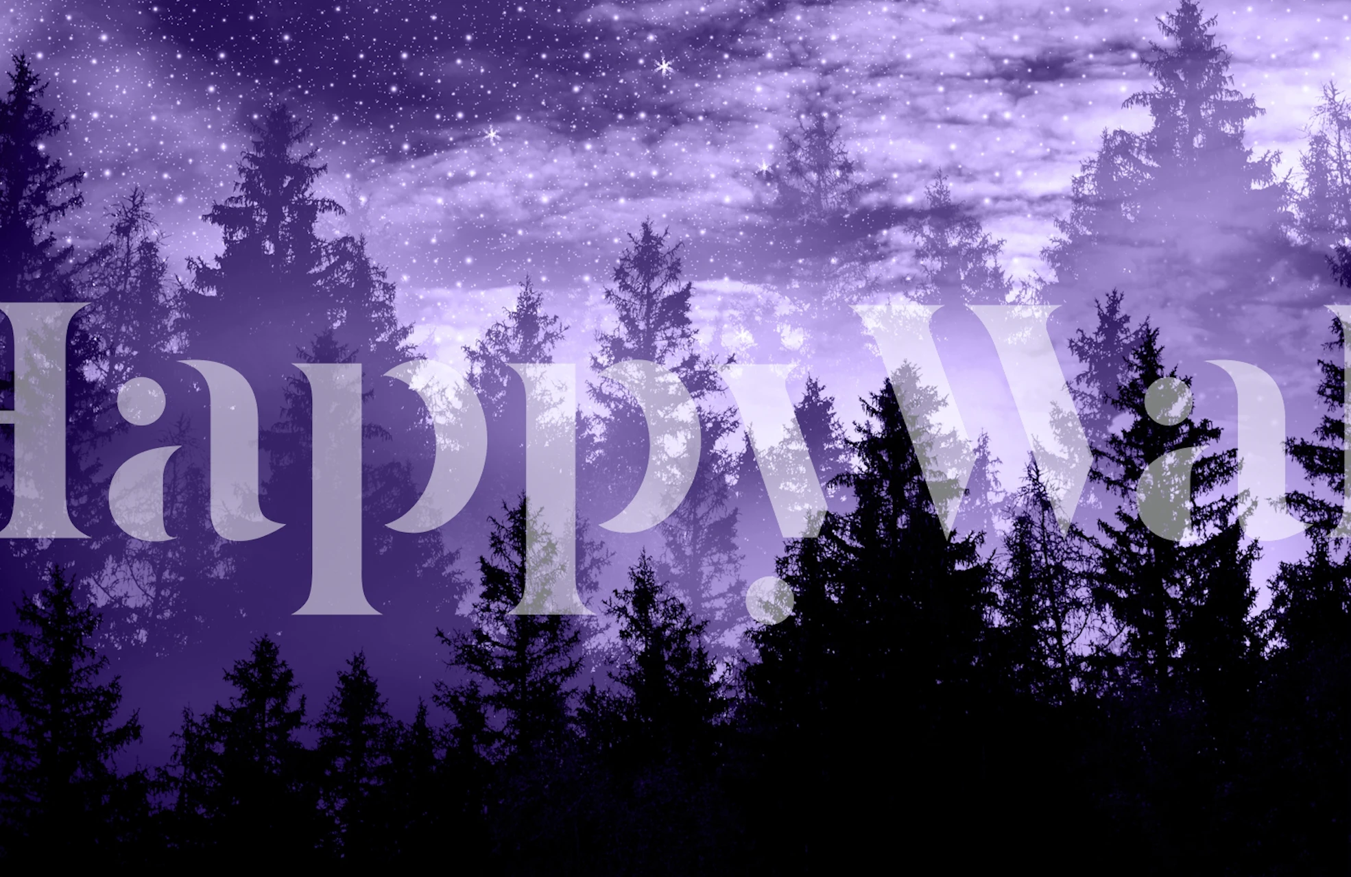 Enigmatic purple and blue forest silhouette under a starry galaxy sky wall mural