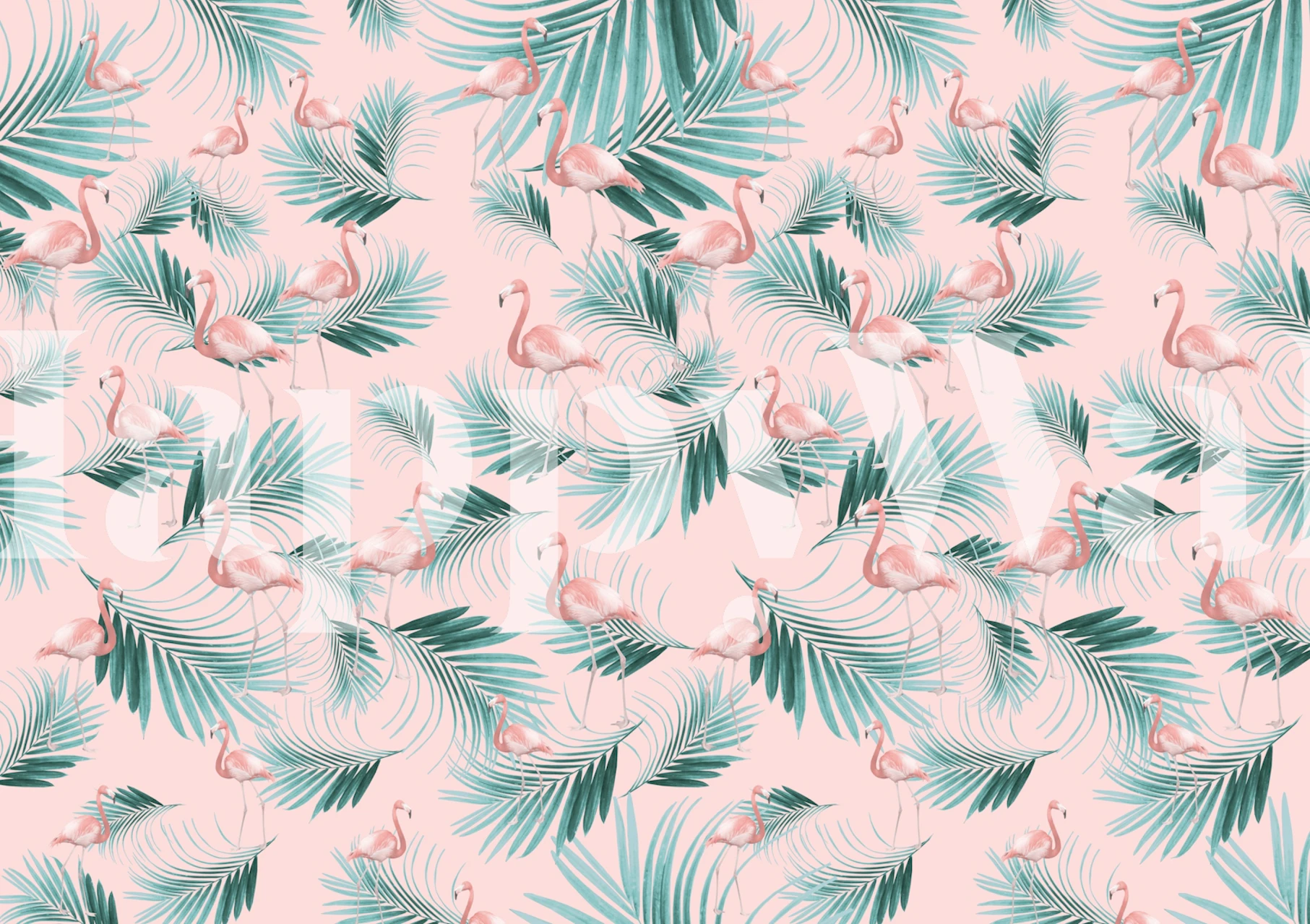 Blush Flamingo Palm Vibes behang in een kamer