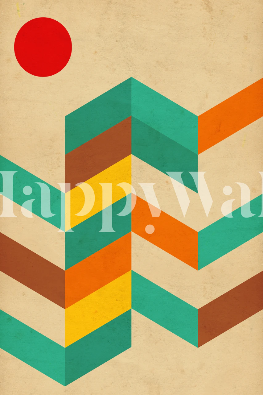 Papel de parede Geometric Mountains with Sun em um quarto