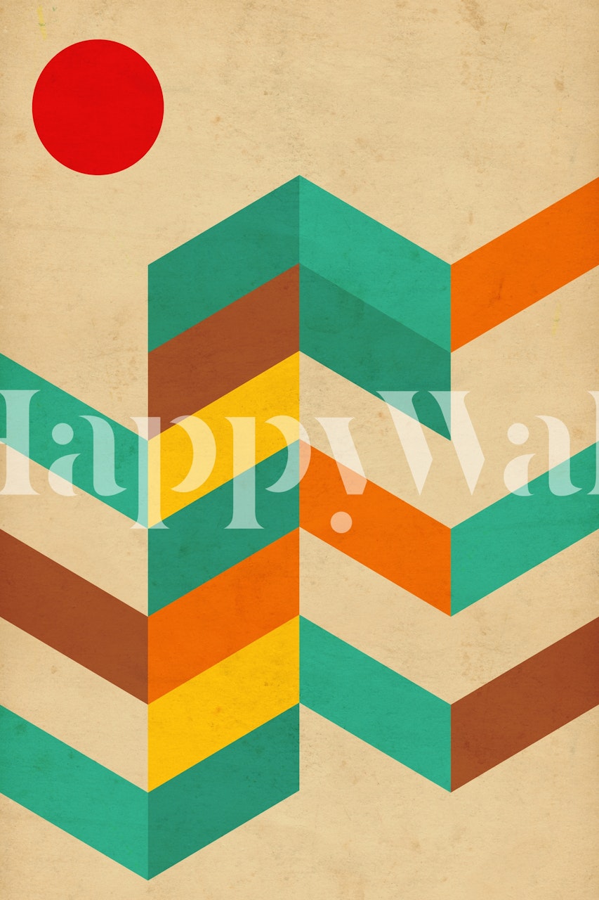 Geometric mountains with teal, orange, yellow, and red colors wallpaper