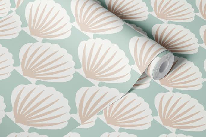 Neutral geometric seashell (large scale)wallpaper roll